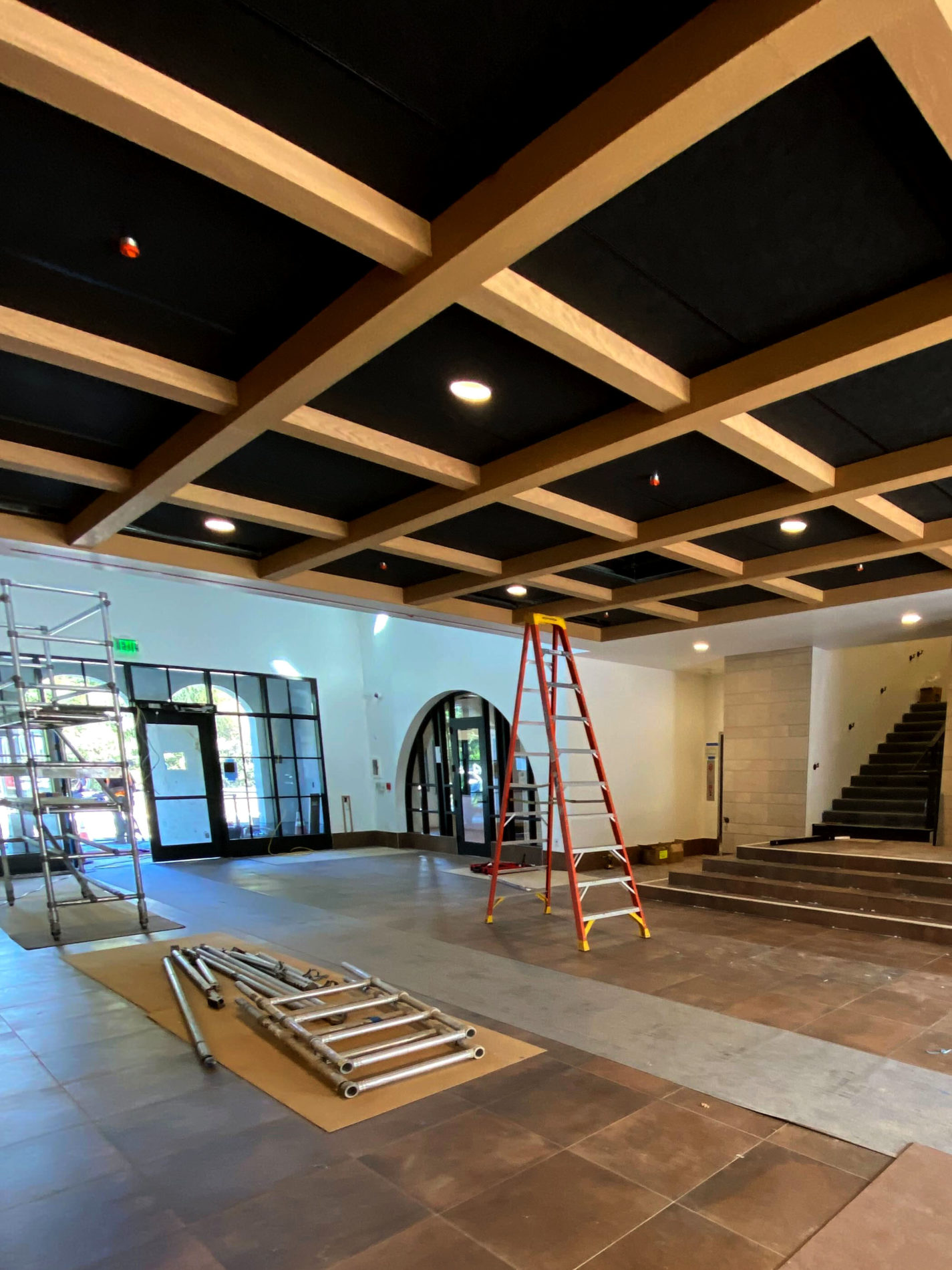 Atherton Civic Center lobby with radiant floors (both heating and cooling).