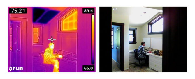 Thermal Thursday photo of our Ray Magic® radiant ceiling panels in cooling while occupant is working from home.