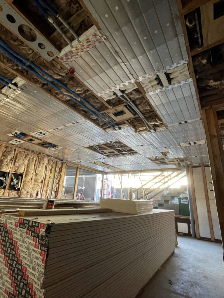 Messana radiant ceiling ready to be covered by drywall to provide radiant cooling and radiant heating.