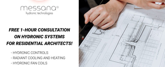 Graphic advertising our free 1-hour consultation on hydronic systems for residential architects.