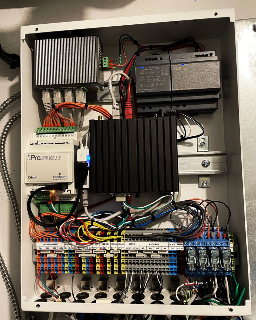 The inside of a Messana mBox hydronic controller. The mBox is built with UL-certified industrial grade components.