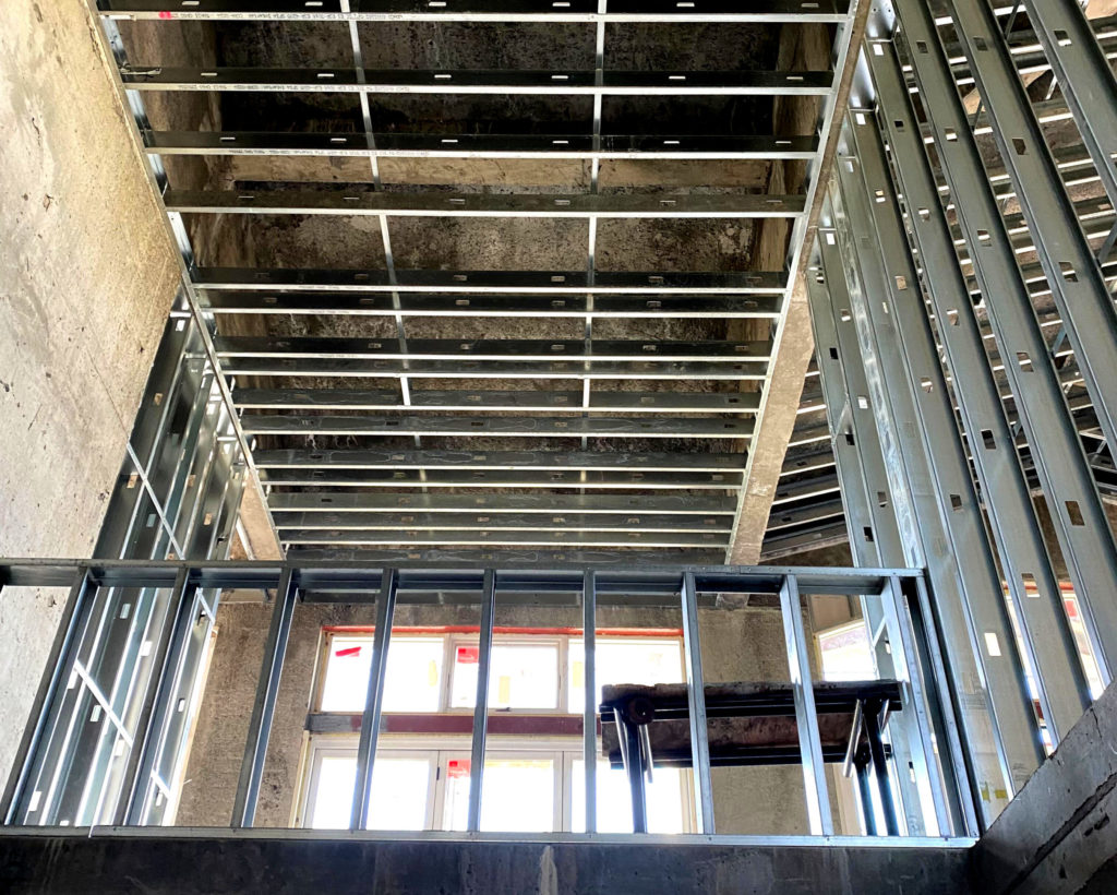 Metal framing in a concrete home.
